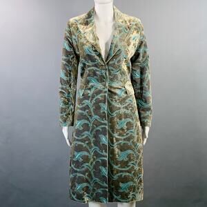 FAVOURBROOK Size 8 Blue Olive Velvet Jacquard Peak Lapel Coat
